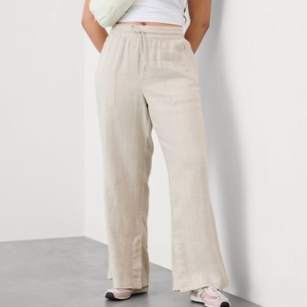 Athleta Retreat Linen Beige Wide-Leg Pants